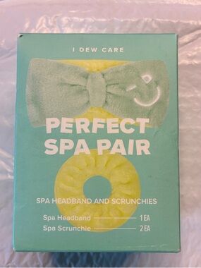 I Dew Care Green Spa Headband & Yellow Scrunchie Set